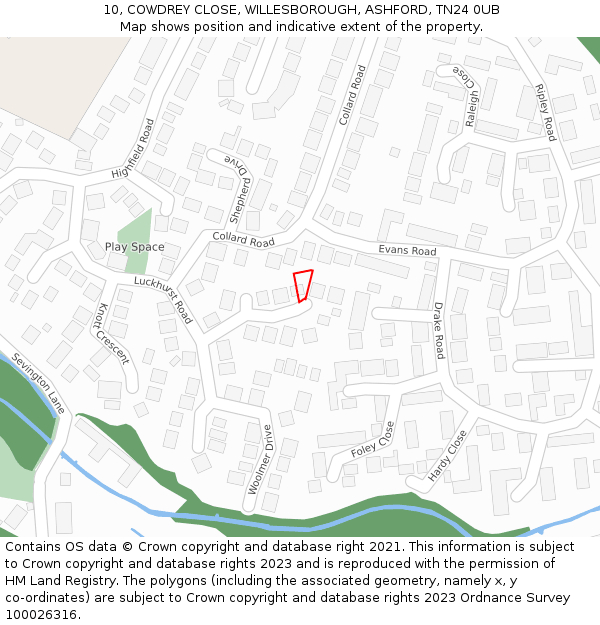 10, COWDREY CLOSE, WILLESBOROUGH, ASHFORD, TN24 0UB: Location map and indicative extent of plot