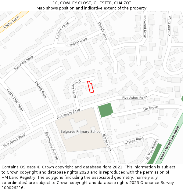 10, COWHEY CLOSE, CHESTER, CH4 7QT: Location map and indicative extent of plot