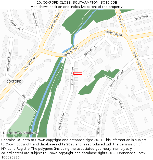 10, COXFORD CLOSE, SOUTHAMPTON, SO16 6DB: Location map and indicative extent of plot