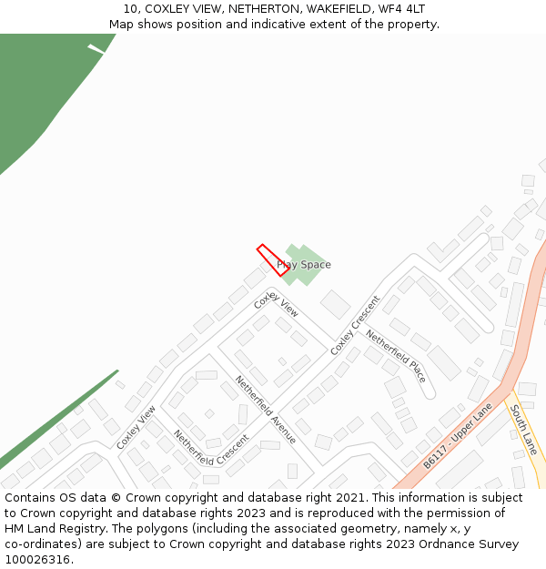 10, COXLEY VIEW, NETHERTON, WAKEFIELD, WF4 4LT: Location map and indicative extent of plot