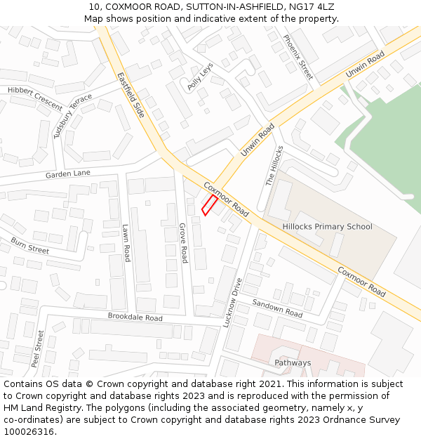 10, COXMOOR ROAD, SUTTON-IN-ASHFIELD, NG17 4LZ: Location map and indicative extent of plot