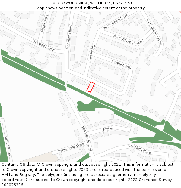 10, COXWOLD VIEW, WETHERBY, LS22 7PU: Location map and indicative extent of plot
