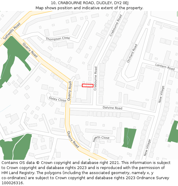 10, CRABOURNE ROAD, DUDLEY, DY2 0EJ: Location map and indicative extent of plot