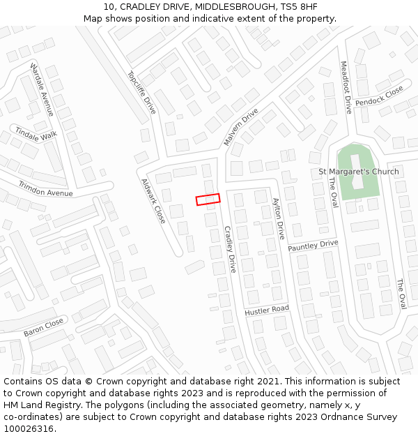 10, CRADLEY DRIVE, MIDDLESBROUGH, TS5 8HF: Location map and indicative extent of plot