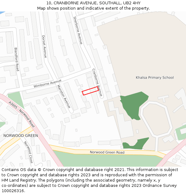 10, CRANBORNE AVENUE, SOUTHALL, UB2 4HY: Location map and indicative extent of plot