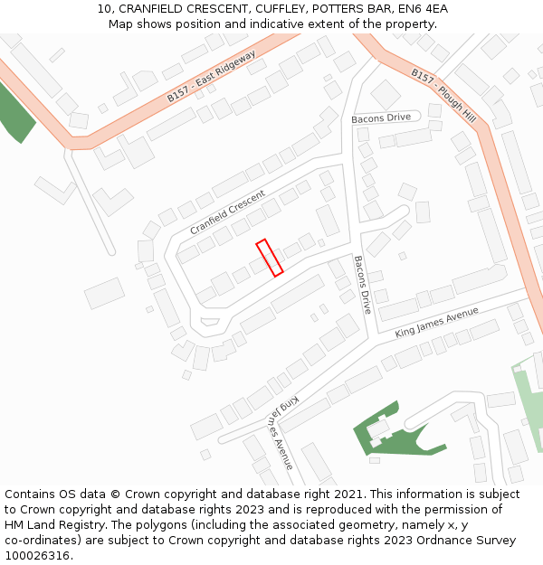 10, CRANFIELD CRESCENT, CUFFLEY, POTTERS BAR, EN6 4EA: Location map and indicative extent of plot