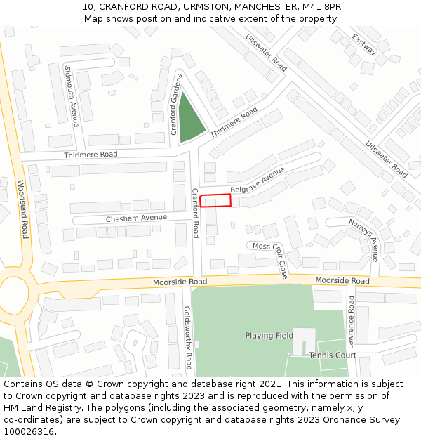 10, CRANFORD ROAD, URMSTON, MANCHESTER, M41 8PR: Location map and indicative extent of plot