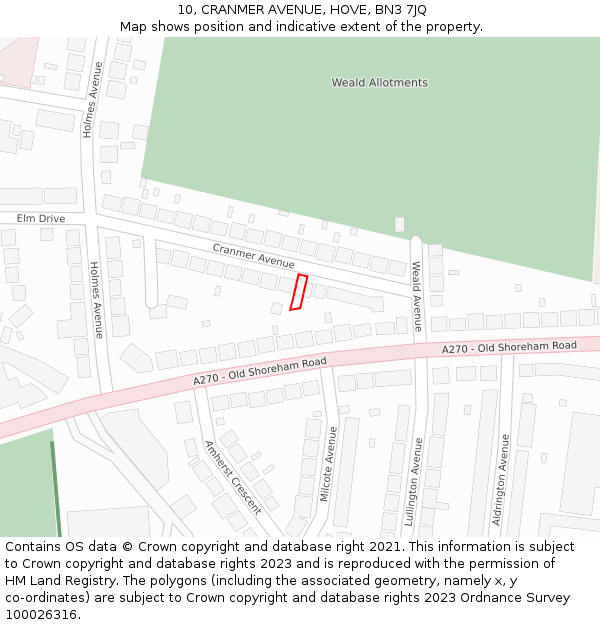 10, CRANMER AVENUE, HOVE, BN3 7JQ: Location map and indicative extent of plot