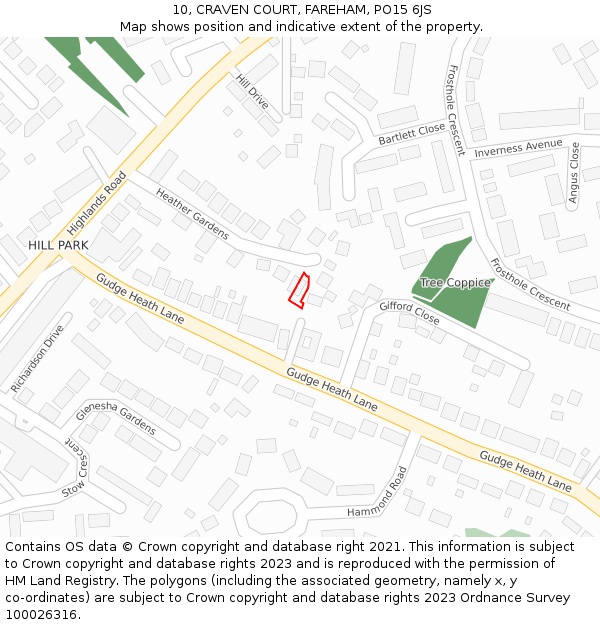 10, CRAVEN COURT, FAREHAM, PO15 6JS: Location map and indicative extent of plot