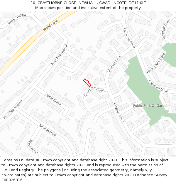 10, CRAYTHORNE CLOSE, NEWHALL, SWADLINCOTE, DE11 0LT: Location map and indicative extent of plot