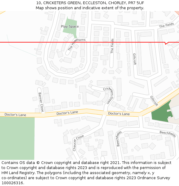 10, CRICKETERS GREEN, ECCLESTON, CHORLEY, PR7 5UF: Location map and indicative extent of plot