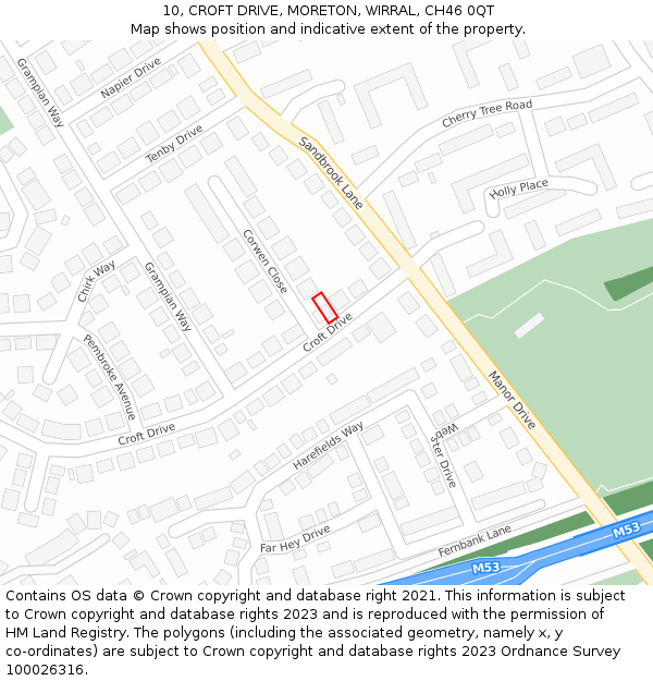 10, CROFT DRIVE, MORETON, WIRRAL, CH46 0QT: Location map and indicative extent of plot