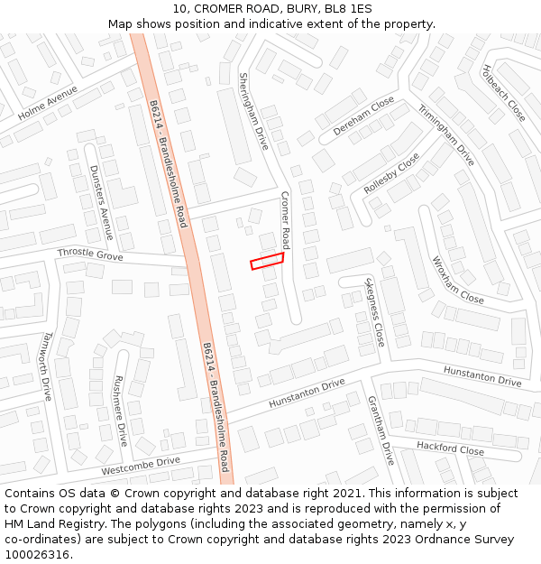 10, CROMER ROAD, BURY, BL8 1ES: Location map and indicative extent of plot