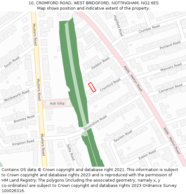 10, CROMFORD ROAD, WEST BRIDGFORD, NOTTINGHAM, NG2 6ES: Location map and indicative extent of plot