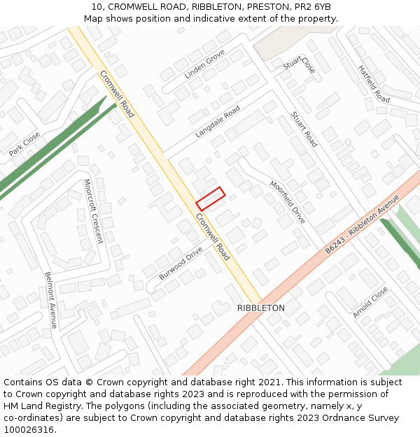 10, CROMWELL ROAD, RIBBLETON, PRESTON, PR2 6YB: Location map and indicative extent of plot