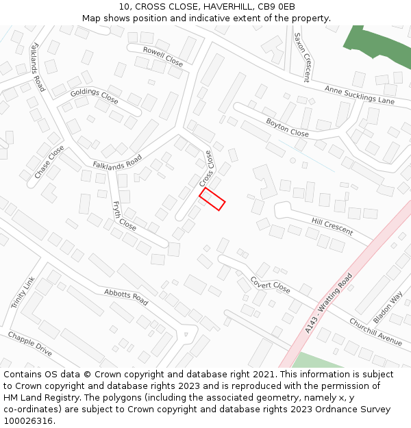 10, CROSS CLOSE, HAVERHILL, CB9 0EB: Location map and indicative extent of plot