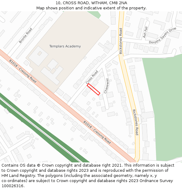 10, CROSS ROAD, WITHAM, CM8 2NA: Location map and indicative extent of plot