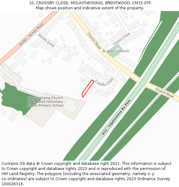 10, CROSSBY CLOSE, MOUNTNESSING, BRENTWOOD, CM15 0TP: Location map and indicative extent of plot