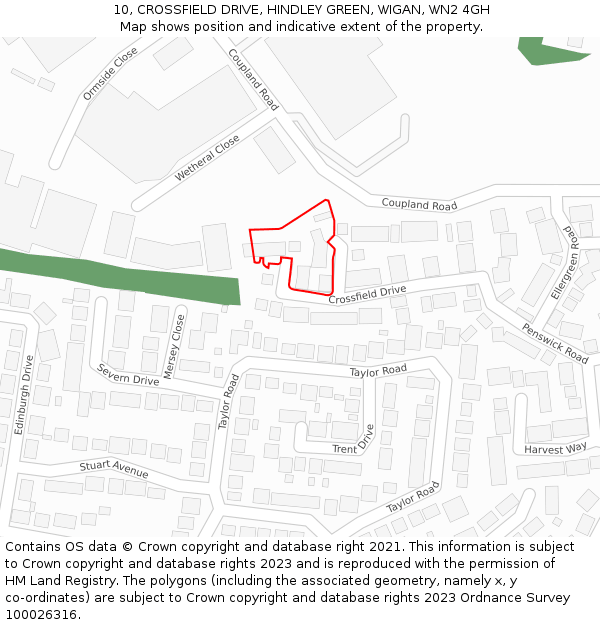 10, CROSSFIELD DRIVE, HINDLEY GREEN, WIGAN, WN2 4GH: Location map and indicative extent of plot