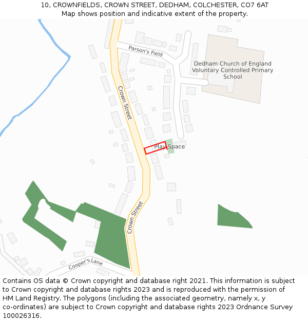 10, CROWNFIELDS, CROWN STREET, DEDHAM, COLCHESTER, CO7 6AT: Location map and indicative extent of plot