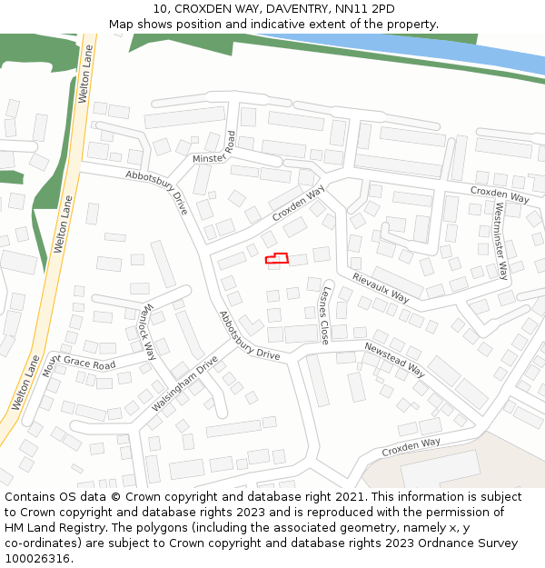 10, CROXDEN WAY, DAVENTRY, NN11 2PD: Location map and indicative extent of plot