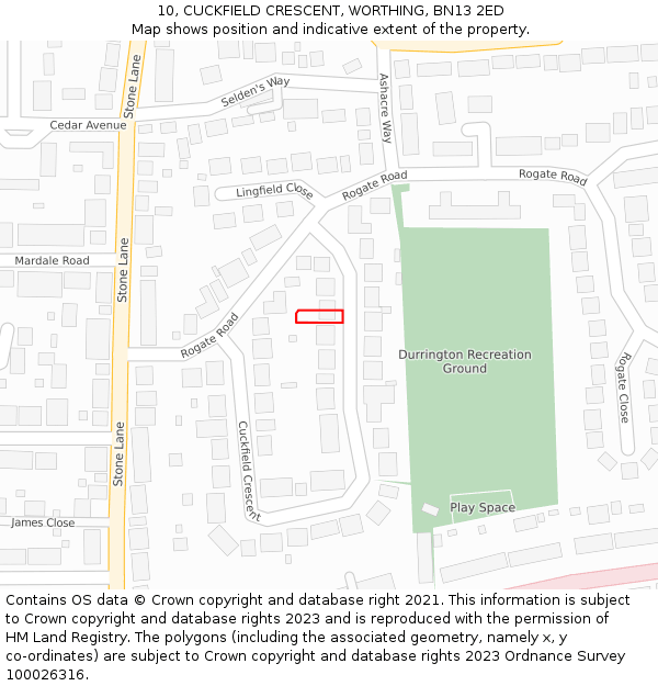 10, CUCKFIELD CRESCENT, WORTHING, BN13 2ED: Location map and indicative extent of plot