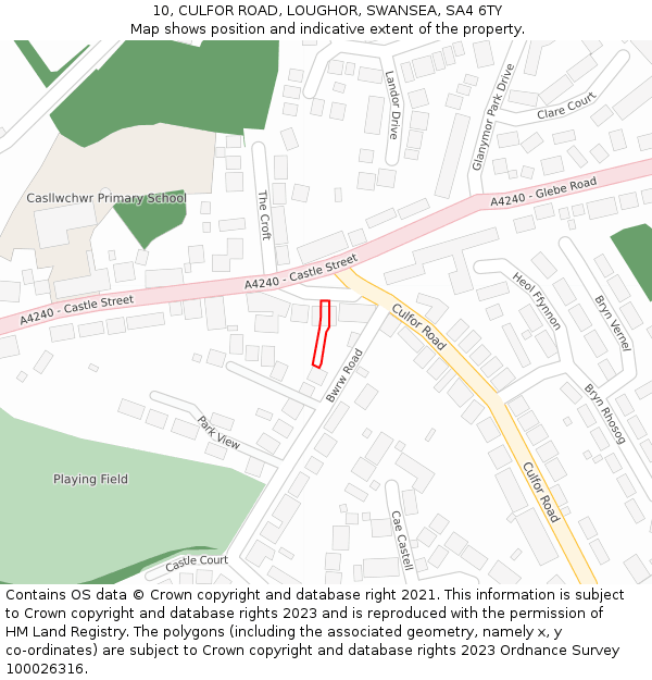 10, CULFOR ROAD, LOUGHOR, SWANSEA, SA4 6TY: Location map and indicative extent of plot