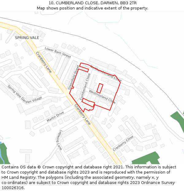 10, CUMBERLAND CLOSE, DARWEN, BB3 2TR: Location map and indicative extent of plot