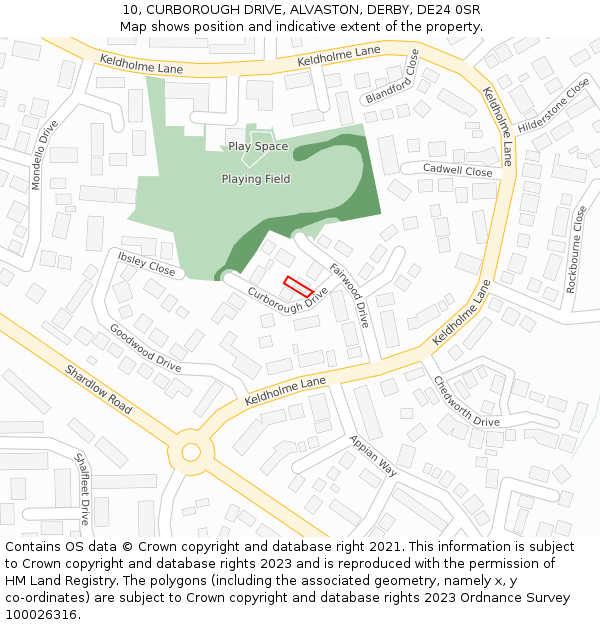 10, CURBOROUGH DRIVE, ALVASTON, DERBY, DE24 0SR: Location map and indicative extent of plot