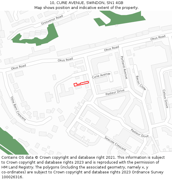 10, CURIE AVENUE, SWINDON, SN1 4GB: Location map and indicative extent of plot