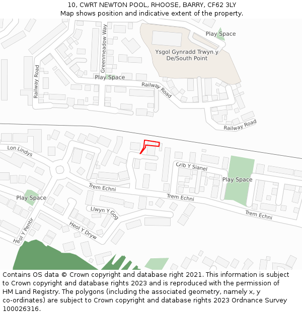 10, CWRT NEWTON POOL, RHOOSE, BARRY, CF62 3LY: Location map and indicative extent of plot