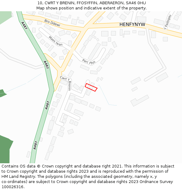 10, CWRT Y BRENIN, FFOSYFFIN, ABERAERON, SA46 0HU: Location map and indicative extent of plot