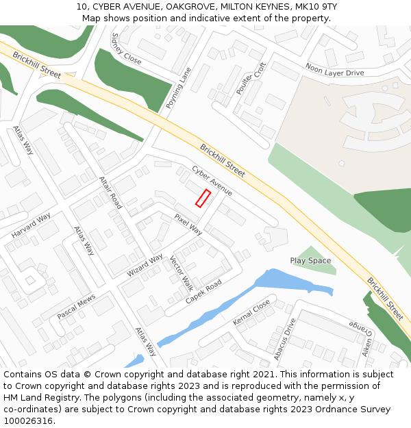 10, CYBER AVENUE, OAKGROVE, MILTON KEYNES, MK10 9TY: Location map and indicative extent of plot