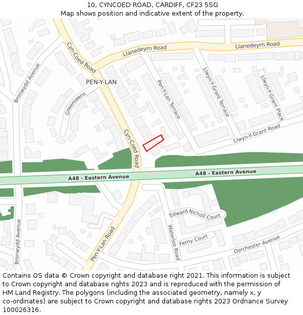 10, CYNCOED ROAD, CARDIFF, CF23 5SG: Location map and indicative extent of plot