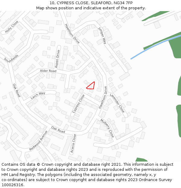 10, CYPRESS CLOSE, SLEAFORD, NG34 7FP: Location map and indicative extent of plot