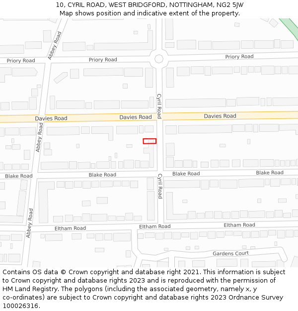 10, CYRIL ROAD, WEST BRIDGFORD, NOTTINGHAM, NG2 5JW: Location map and indicative extent of plot