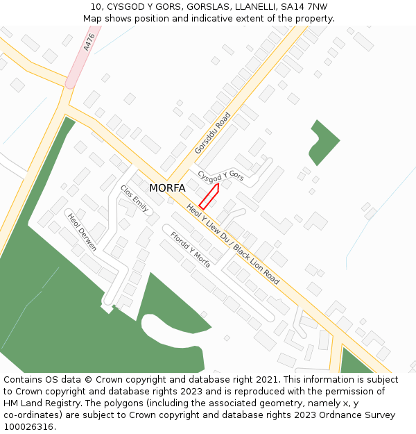 10, CYSGOD Y GORS, GORSLAS, LLANELLI, SA14 7NW: Location map and indicative extent of plot