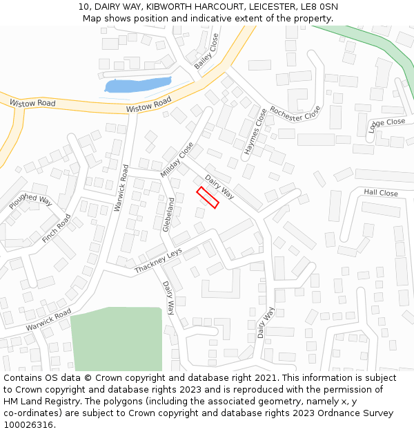 10, DAIRY WAY, KIBWORTH HARCOURT, LEICESTER, LE8 0SN: Location map and indicative extent of plot