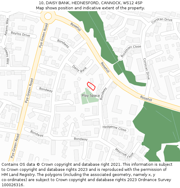 10, DAISY BANK, HEDNESFORD, CANNOCK, WS12 4SP: Location map and indicative extent of plot