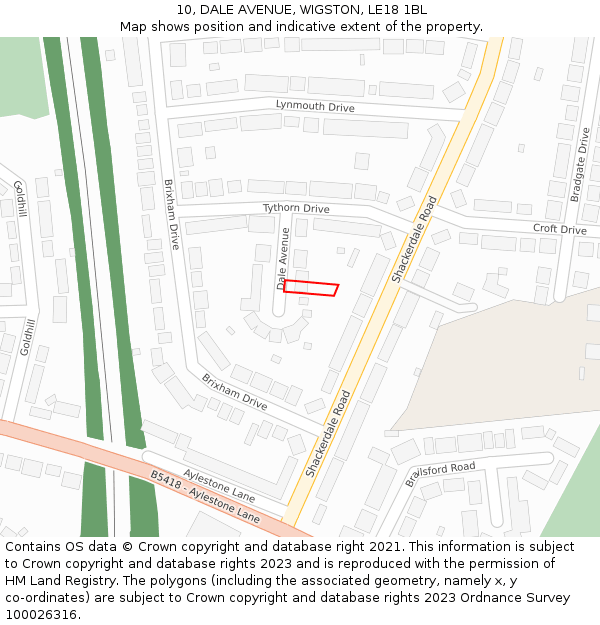 10, DALE AVENUE, WIGSTON, LE18 1BL: Location map and indicative extent of plot