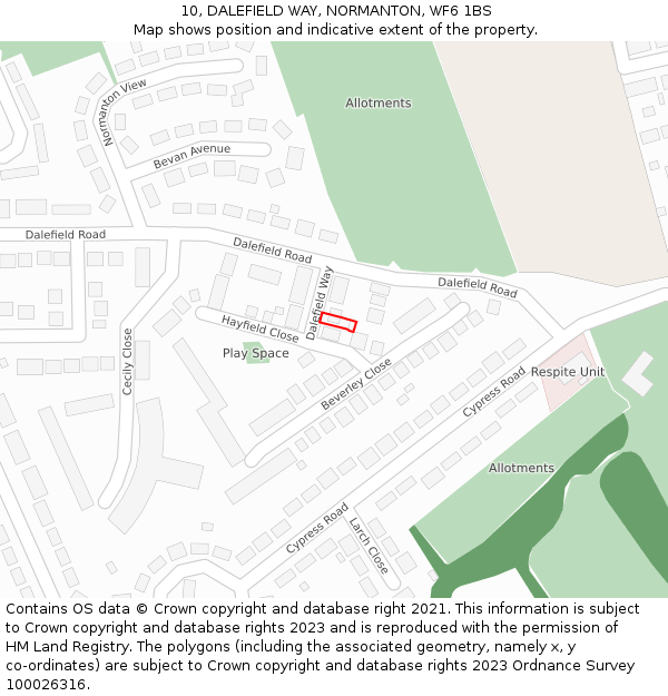 10, DALEFIELD WAY, NORMANTON, WF6 1BS: Location map and indicative extent of plot
