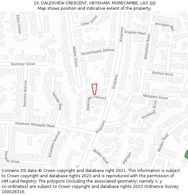 10, DALESVIEW CRESCENT, HEYSHAM, MORECAMBE, LA3 2JQ: Location map and indicative extent of plot