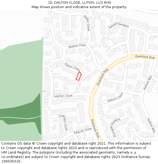 10, DALTON CLOSE, LUTON, LU3 4HG: Location map and indicative extent of plot