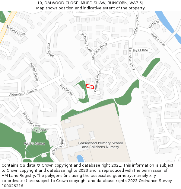 10, DALWOOD CLOSE, MURDISHAW, RUNCORN, WA7 6JL: Location map and indicative extent of plot