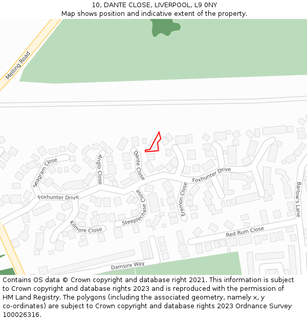 10, DANTE CLOSE, LIVERPOOL, L9 0NY: Location map and indicative extent of plot