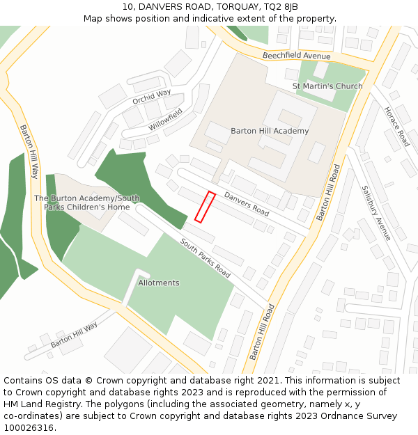 10, DANVERS ROAD, TORQUAY, TQ2 8JB: Location map and indicative extent of plot