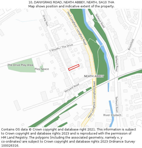 10, DANYGRAIG ROAD, NEATH ABBEY, NEATH, SA10 7HA: Location map and indicative extent of plot