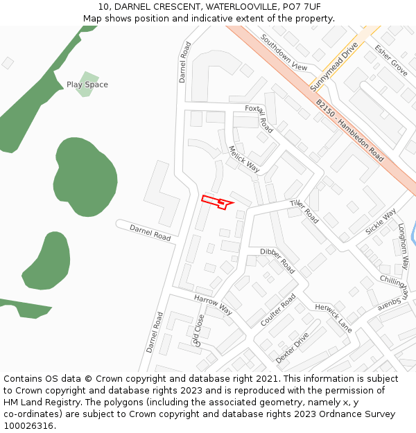 10, DARNEL CRESCENT, WATERLOOVILLE, PO7 7UF: Location map and indicative extent of plot