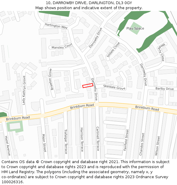 10, DARROWBY DRIVE, DARLINGTON, DL3 0GY: Location map and indicative extent of plot