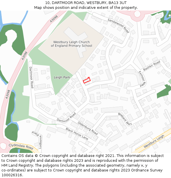 10, DARTMOOR ROAD, WESTBURY, BA13 3UT: Location map and indicative extent of plot